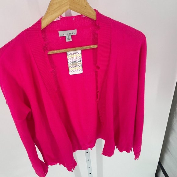 Evereve Conroy Hot Pink Distressed Cropped Cardigan Alison Joy NWT Size Small - Picture 3 of 14